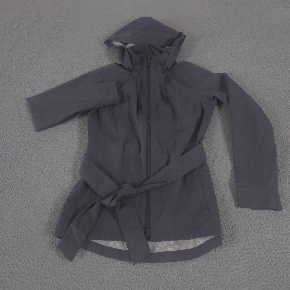Prana Jacket Womens Small Gray Eliza Belted Hooded Rain Coat Windbreaker